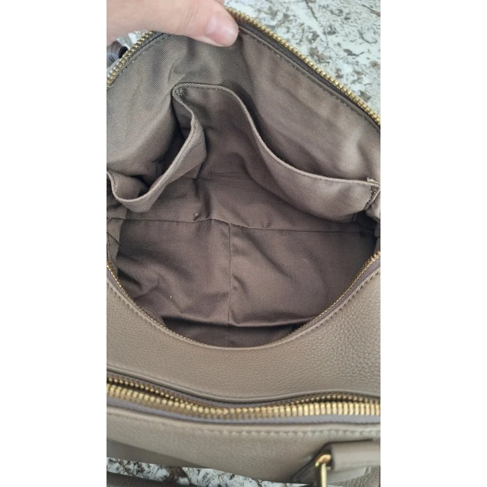 J.Crew Edie Satchel Bag Taupe Pebbled Leather Gold‎ Hardware Multi Compartment